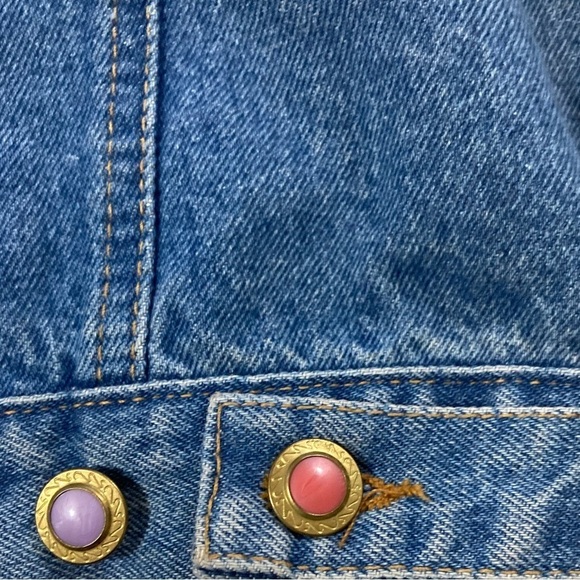 Vintage JouJou 80s 90s Rainbow Candy Look Sequin Beaded Collar Denim Vest ML - Picture 9 of 11